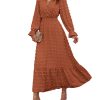 Women Spring Dresses 2025 Long Sleeve V Neck Swiss Dots Maxi Dress Boho Long Dress High Waisted A-Line Ruffle Dress