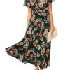 Simplee Womens Floral Maxi Dress - Short Sleeve Summer Boho Wedding Guest Dress Empire Waist Chiffon Modest Midi Dresses