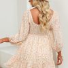 Spring Dresses for Women 2025 Boho Floral Square Neck Smocked 3/4 Sleeve Casual A-Line Swing Mini Dress Sundress