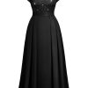 Women's Plus Size Sequin Floral Lace V Neck Formal Bridesmaid Evening Flowy Maxi Dress Black