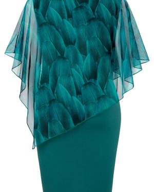 Women's Mesh Cape Overlay Bodycon Knee Length Pencil Dress for Wedding Guest