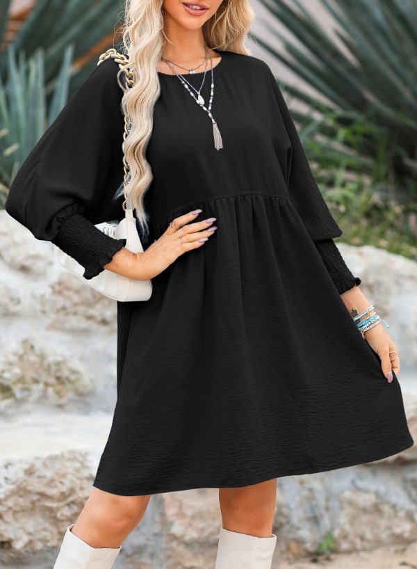 Womens Summer Spring Dresses Casual Tunic Dress Short Sleeve Crew Neck Flowy Swing Mini Dress