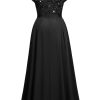 Women's Plus Size Sequin Floral Lace V Neck Formal Bridesmaid Evening Flowy Maxi Dress Black