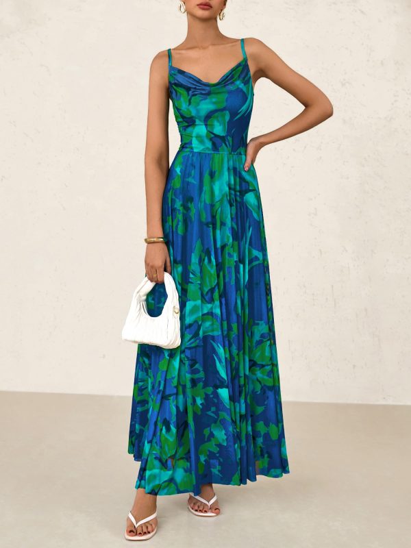 Women Summer Floral Maxi Dresses Elegant Spaghetti Strap Dress Printed Party Dress Beach Long Dresses