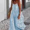 Women Summer Dresses 2025 Spaghetti Strap Scoop Neck Floral Maxi Dress Flowy Boho Long Sundress with Pockets