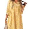 Womens Summer Dresses 2025 Boho Floral Drawstring V Neck Chiffon Lantern Sleeve Beach Vacation Mini Dress Sundress