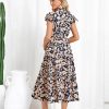 Womens Summer Floral Midi Dresses Short Sleeve Beach Wedding Guest Dress Drawstring Long Flowy Dress with Pockets