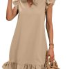 Summer Dresses for Women V Neck Cap Sleeve Ruffle Hem Smock Short Dress