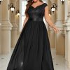Women's Plus Size Elegant Lace Contrast Sequin V-Neck Floral Formal Evening Party Maxi Dress