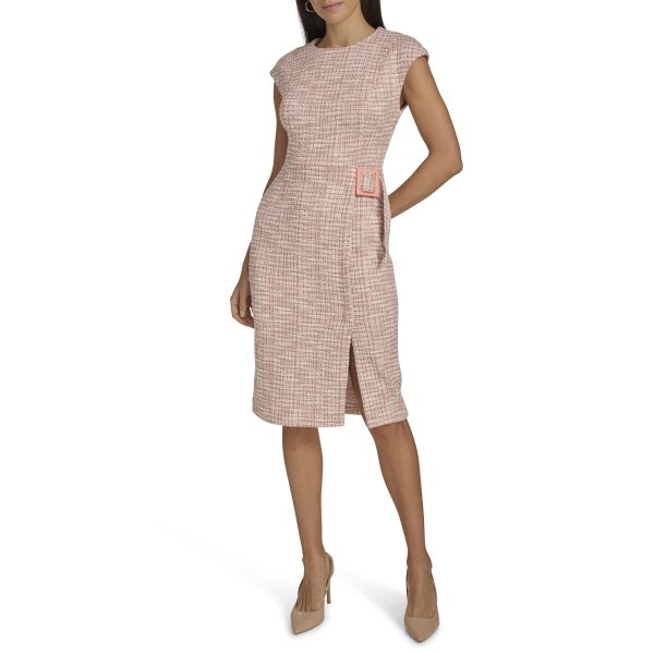 Women's Tweed Cap Sleeve Belt Basic Dress