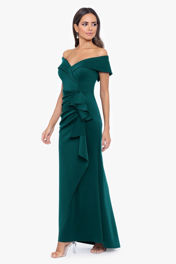 Women's Long Off Shoulder Sweetheart Neck Side Ruffle Gown (Reg and Petite)