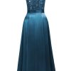 Women's Plus Size Sequin Lace Off Shoulder Satin Slit Formal Evening Party Maxi Dress