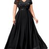 Women's Plus Size Sequin Floral Lace V Neck Formal Bridesmaid Evening Flowy Maxi Dress Black