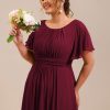 Women's Summer Round Neck A Line Pleated Chiffon Short Sleeves Plus Size Formal Gowns Bridesmaid Dresses
