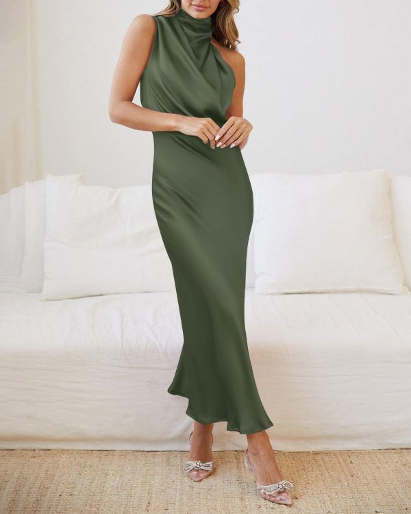 Womens Sleeveless Cocktail Dresses Mock Neck Keyhole Elastic High Waist Evening Party Maxi Wedding Guest Dress