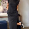 2025 Women Summer Round Neck Casual Loose Split Wrinkle-Free Long Maxi Vacation Dress with Pockets (XS-3XL)