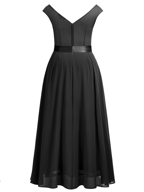 Women's Plus Size Elegant Lace Contrast Sequin V-Neck Floral Formal Evening Party Maxi Dress