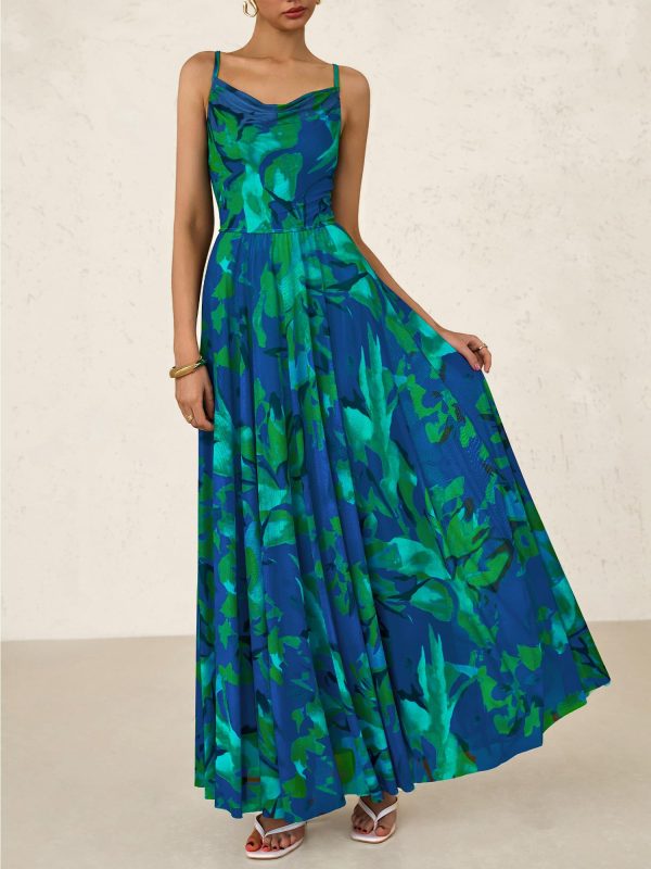 Women Summer Floral Maxi Dresses Elegant Spaghetti Strap Dress Printed Party Dress Beach Long Dresses