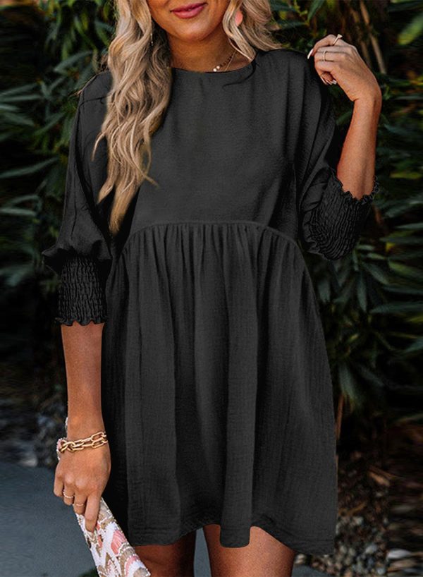 Womens Summer Spring Dresses Casual Tunic Dress Short Sleeve Crew Neck Flowy Swing Mini Dress