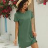 Women T Shirt Dress Summer Fashion Mini Dress Crew Neck Short Sleeve Dress Solid Color Casual Dress with Pocket