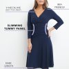 Women's Slimming 3/4 Sleeve Fit-and-Flare Crossover Tummy Control Dress