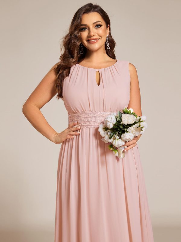 Women's Round Neck A Line Sequin Waist Hollow Out Plus Size Chiffon Maxi Formal Bridesmaid Dresses 01955-DA