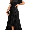 Women Sequin Formal Party Dress Flutter Short Sleeve Wedding Cocktail Long Evening Dress