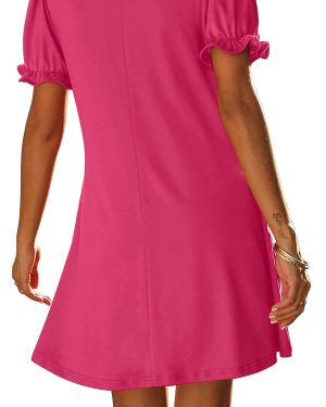 Women's Casual Dresses Short Sleeve V-Neck Dress with Pockets