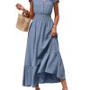 Womens Dresses 2025 Summer Maxi Dress Boho Short Sleeve V Neck Swiss Dot Ruffle Tiered Smocked Flowy Long Dress