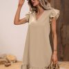 Summer Dresses for Women V Neck Cap Sleeve Ruffle Hem Smock Short Dress