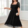 Women's Plus Size Wedding Guest Dress Formal Lace Square Neck Short Sleeve Smocked Flowy Cocktail Maxi Dresses