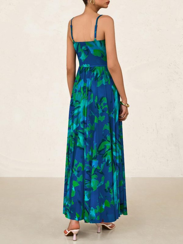 Women Summer Floral Maxi Dresses Elegant Spaghetti Strap Dress Printed Party Dress Beach Long Dresses
