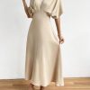 Women's V Neck Half Sleeve Ruched Cocktail Evening A Line Long Dress