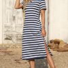 Women 2025 Casual Maxi Dress Short Sleeve V Neck Stripe Sundress Split Loose Long Summer Tshirt Activewear Dress