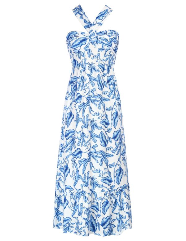 2025 Women's Criss Cross Halterneck Sleeveless Summer Floral Print Flowy A Line Maxi Dress