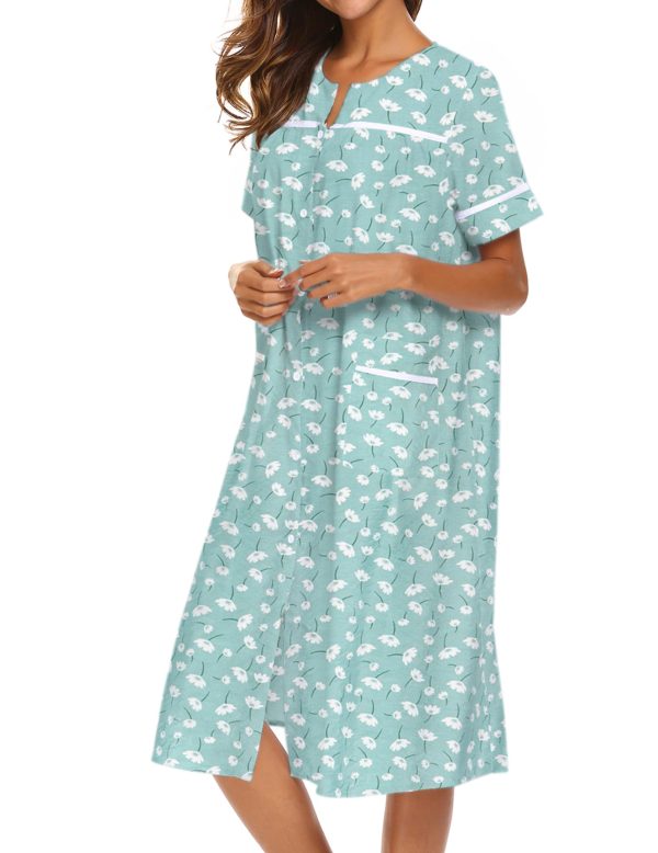 House Dress for Women with Pockets Button Down Duster Housecoat Short Sleeve Mumu Nightgown S-XXXL