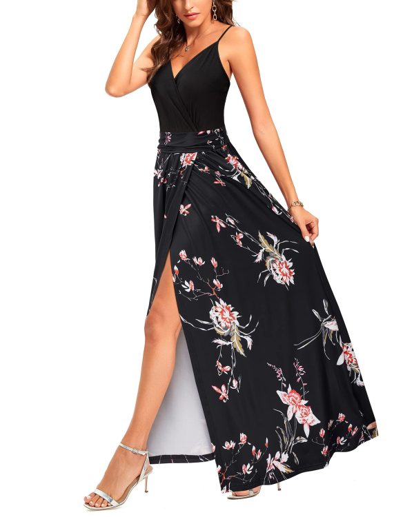 Women Summer 2025 Maxi Dress Vacation Floral Spaghetti Strap Spring Casual Boho Split Beach Long Flowy Sundress