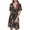 Women's Fit and Flare V Neck Cape Sleeve Dress