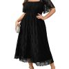 Women's Plus Size Wedding Guest Dress Formal Lace Square Neck Short Sleeve Smocked Flowy Cocktail Maxi Dresses