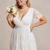Women's V Neck Ruffles Sleeves High Low Lace Plus Size Summer Cocktail Party Wedding Guest Dresses 01489-DAPH
