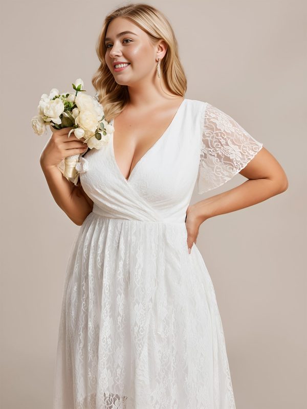 Women's V Neck Ruffles Sleeves High Low Lace Plus Size Summer Cocktail Party Wedding Guest Dresses 01489-DAPH