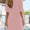 Shift Dress for Women V Neck Short Sleeves Solid Color Casual Flowy Summer Dresses(S-2XL)