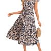 Womens Summer Floral Midi Dresses Short Sleeve Beach Wedding Guest Dress Drawstring Long Flowy Dress with Pockets