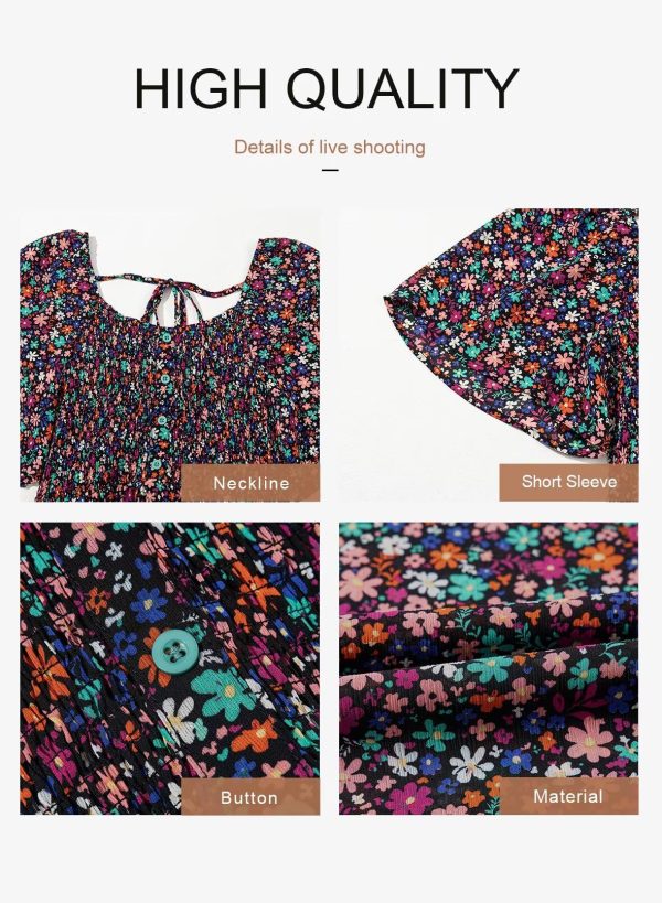 Womens Dresses 2025 Square Neck Tie Backless Summer Dresses Cap Sleeve Floral Buttoned Empire Waist Maxi Dress
