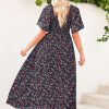Womens Dresses 2025 Square Neck Tie Backless Summer Dresses Cap Sleeve Floral Buttoned Empire Waist Maxi Dress