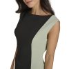 Women's Scuba Crepe Color Block Cap Sleeve Sheath Dress
