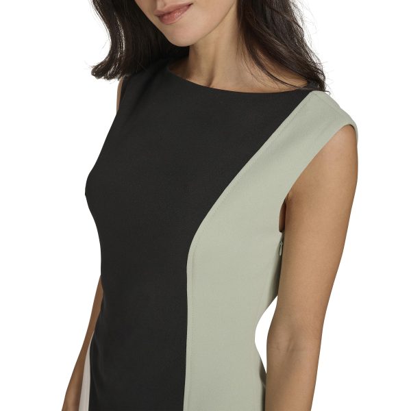 Women's Scuba Crepe Color Block Cap Sleeve Sheath Dress