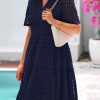 Summer Dresses for Women 2025 V Neck Hollow Out Eyelet Ruffle A Line Swing Short Beach Vacation Dress
