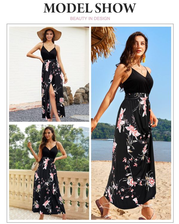 Women Summer 2025 Maxi Dress Vacation Floral Spaghetti Strap Spring Casual Boho Split Beach Long Flowy Sundress