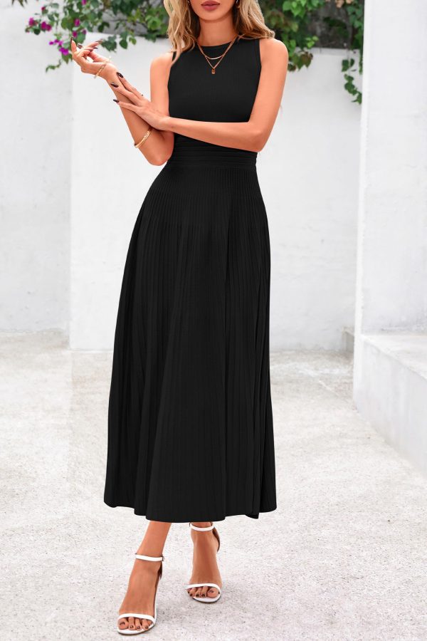 Spring Casual Dresses for Women 2025 Summer Business Work Midi Sleeveless A Line Pleated Cocktail Dress